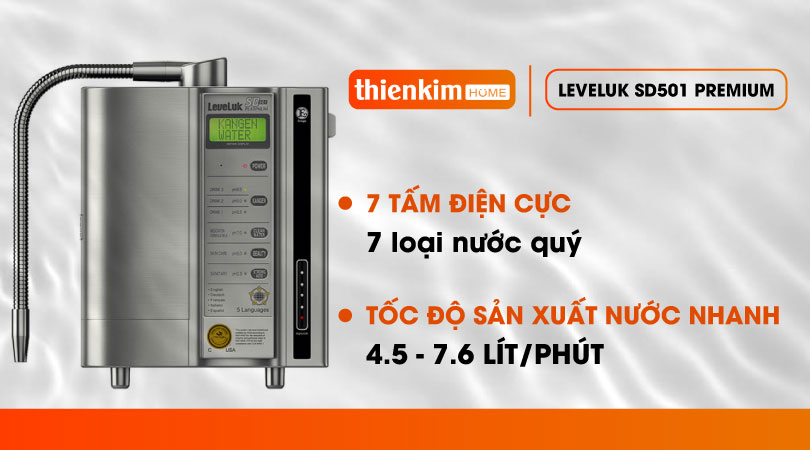 Máy điện giải ion kiềm Kangen LeveLuk SD501 Platinum với 7 tấm điện cực